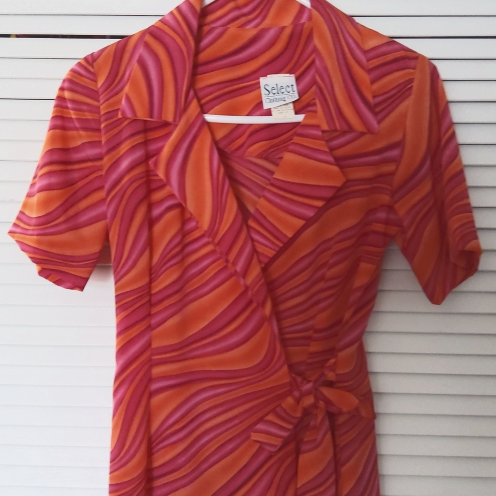 Orange & Pink Zebra stripe wrap dress